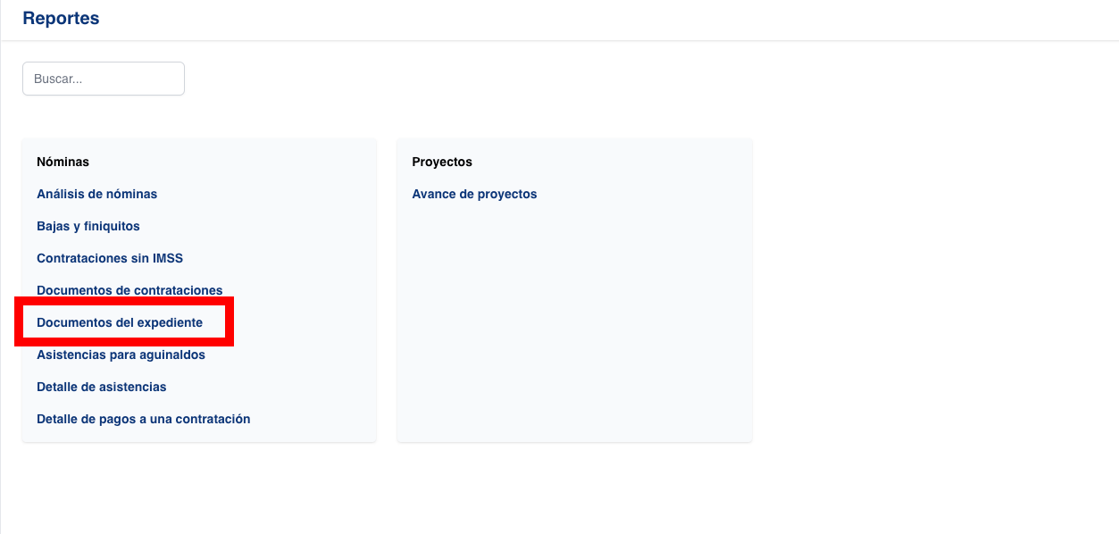 Reporte de documentos del expediente