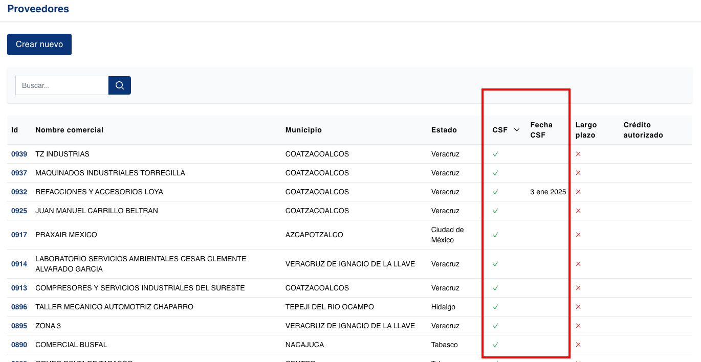 Nuevo campo fecha de constancia fiscal a proveedor