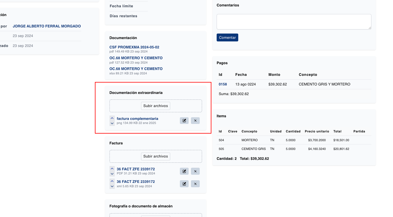 Agregar documentacion extraordinaria