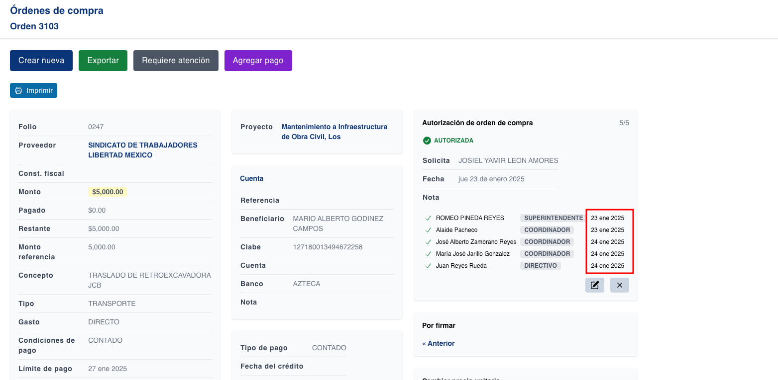 Ahora se muestra la fecha en las firmas