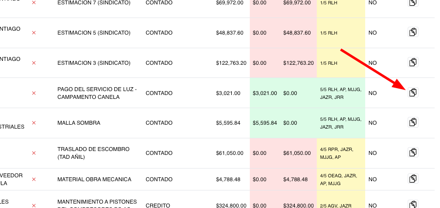 Botón para copiar la definición de un orden orden de compra