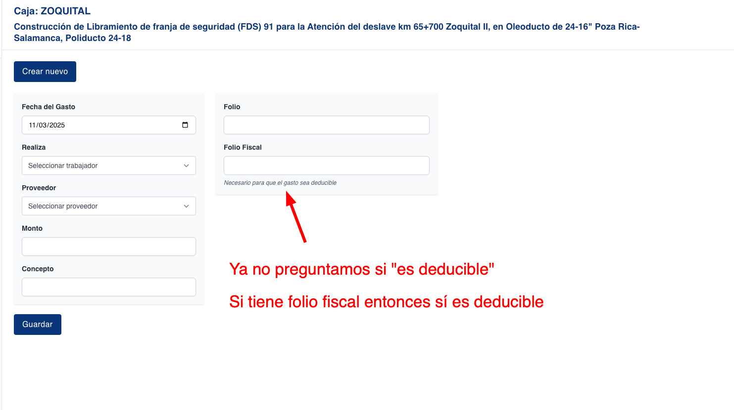 Quitar "es deducible" de caja chica