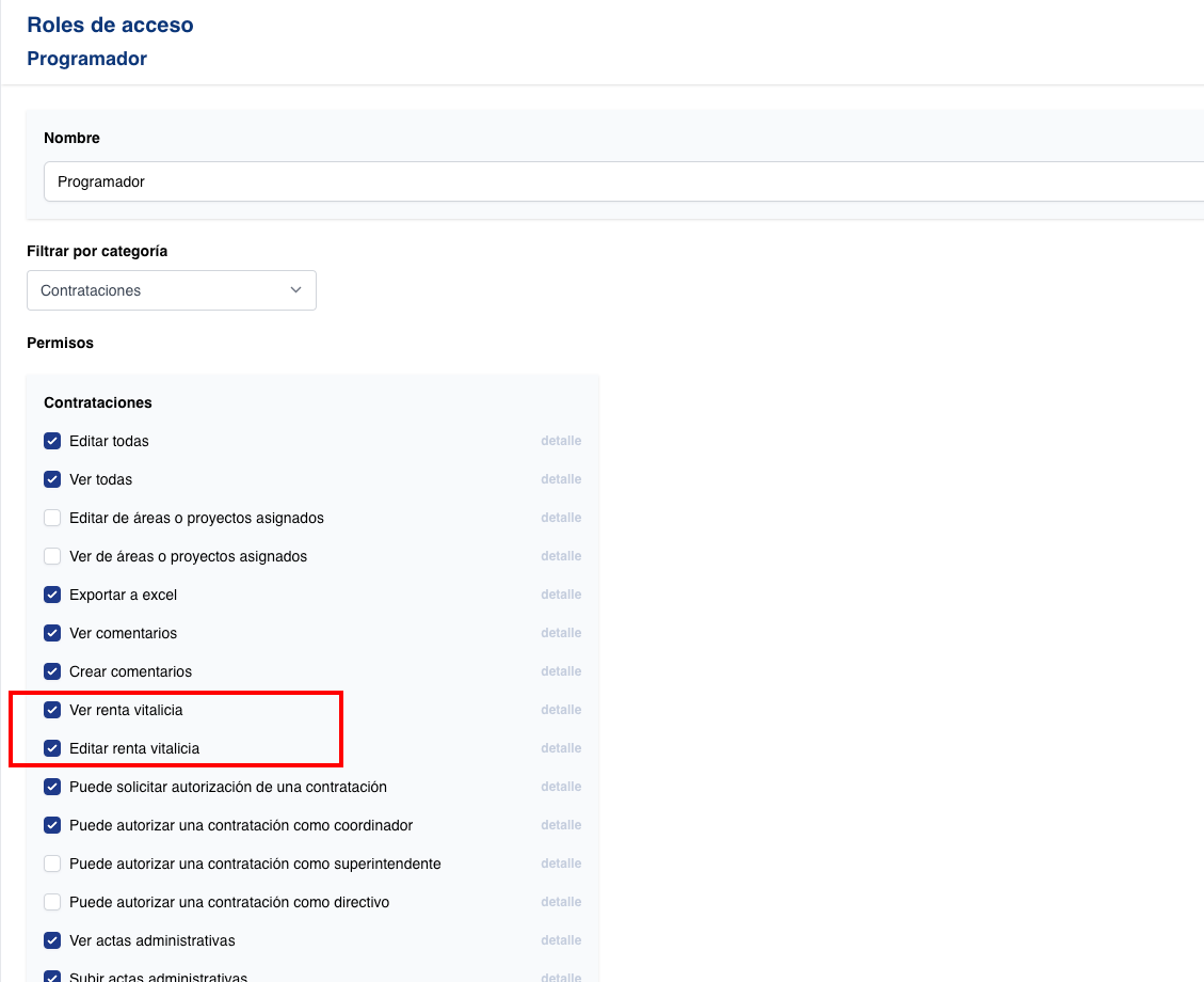 Permisos para ver/editar el valor de “renta vitalicia”