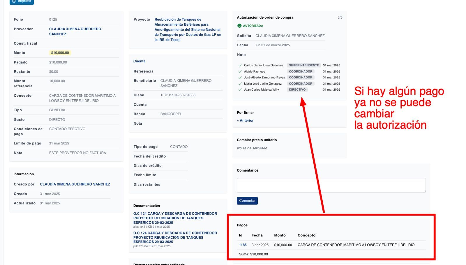 no modificar autorizaciones si ya estamos en el proceso siguiente
