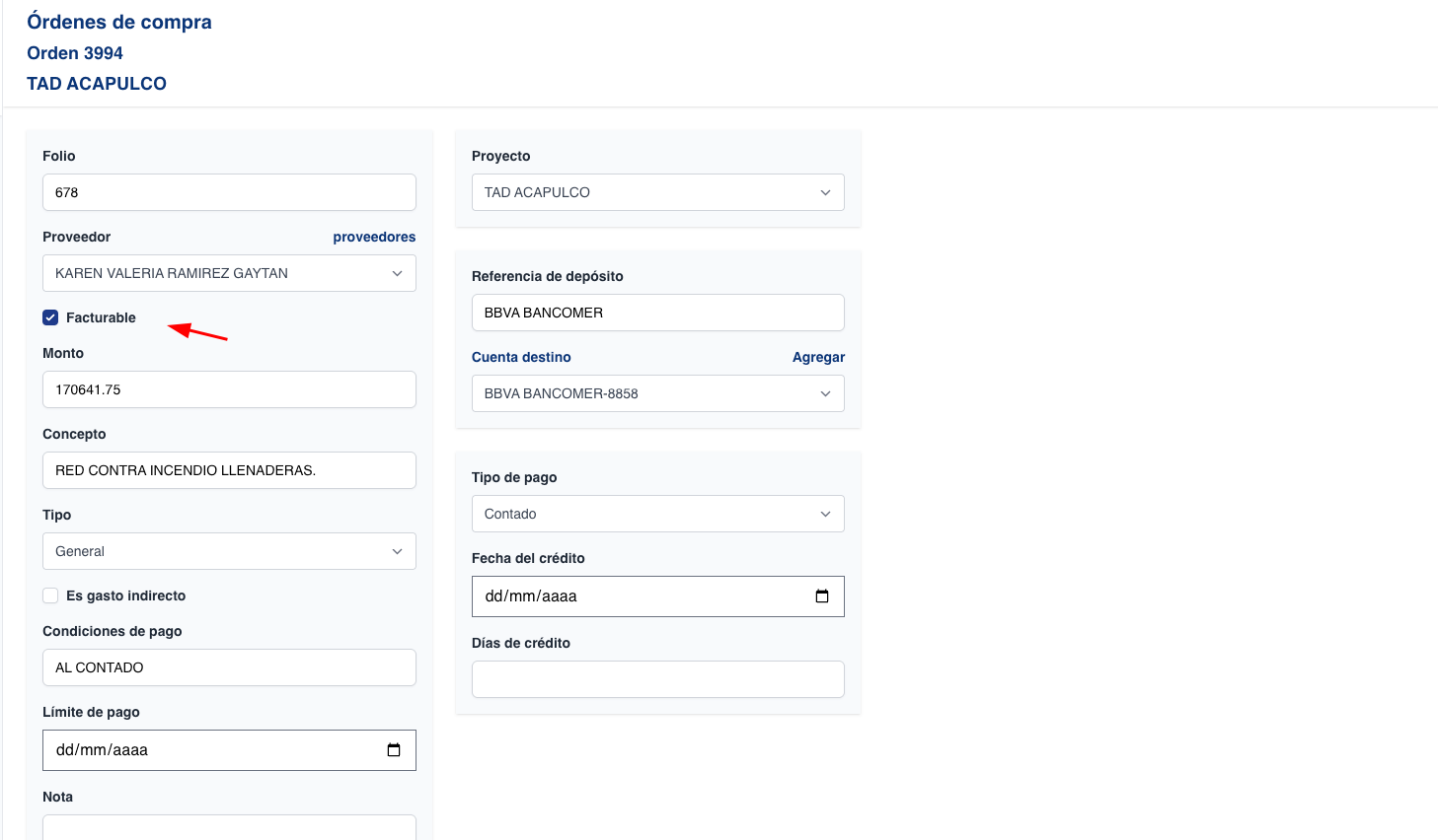Agregué “facturable” a las OC para aplicar la validación de CSF de forma condicional
