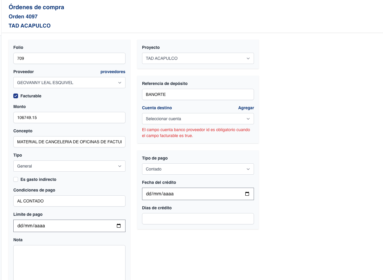 validar cuenta bancaria en oc