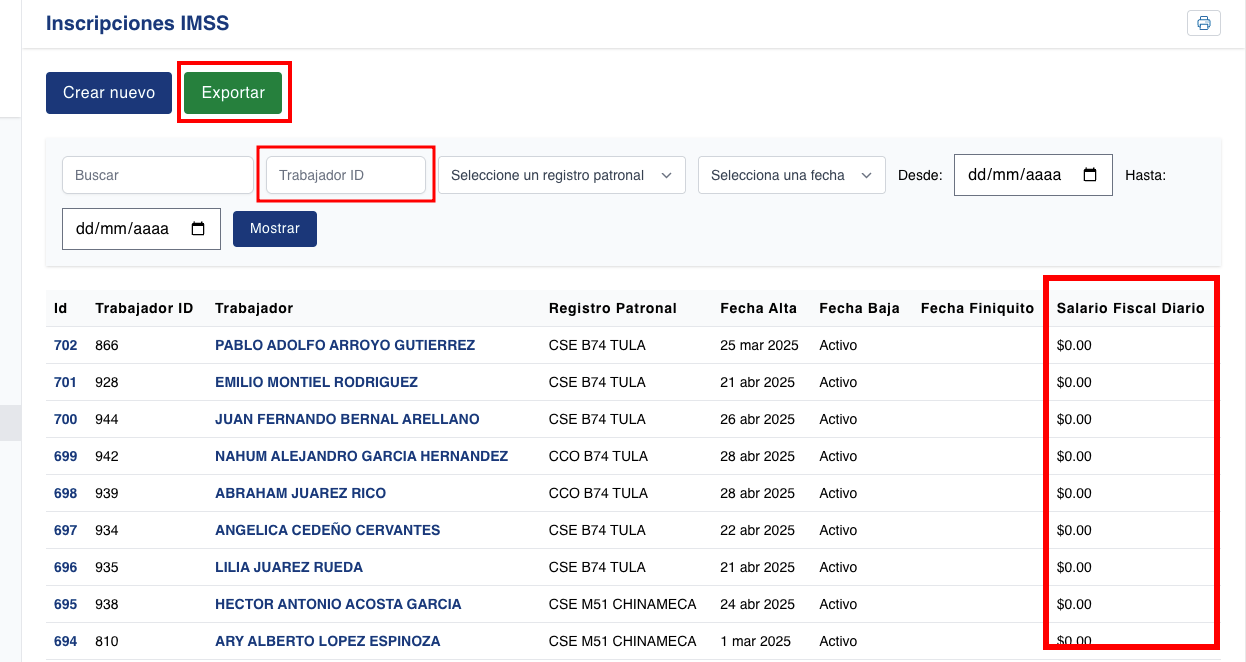 Agregué "salario fiscal" a las inscripciones IMSS