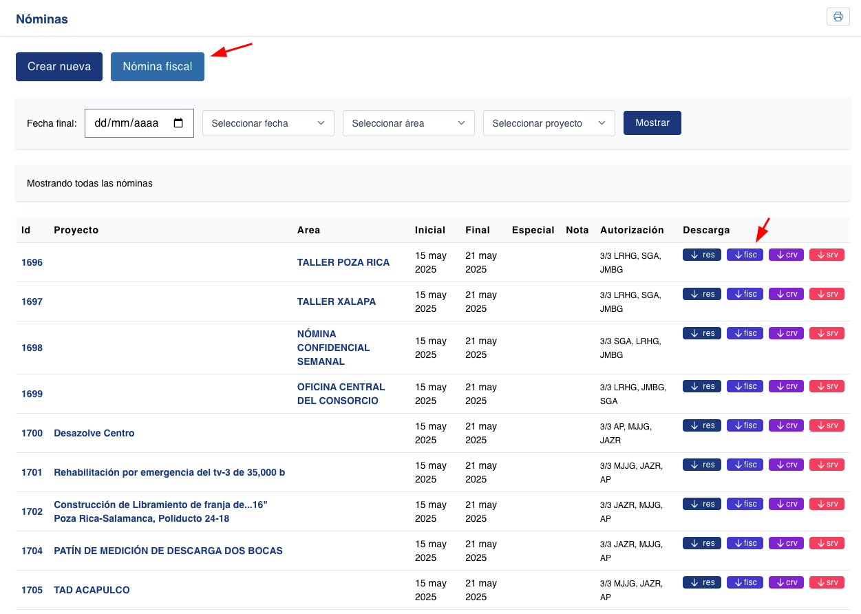 Integración de nómina fiscal en el proceso