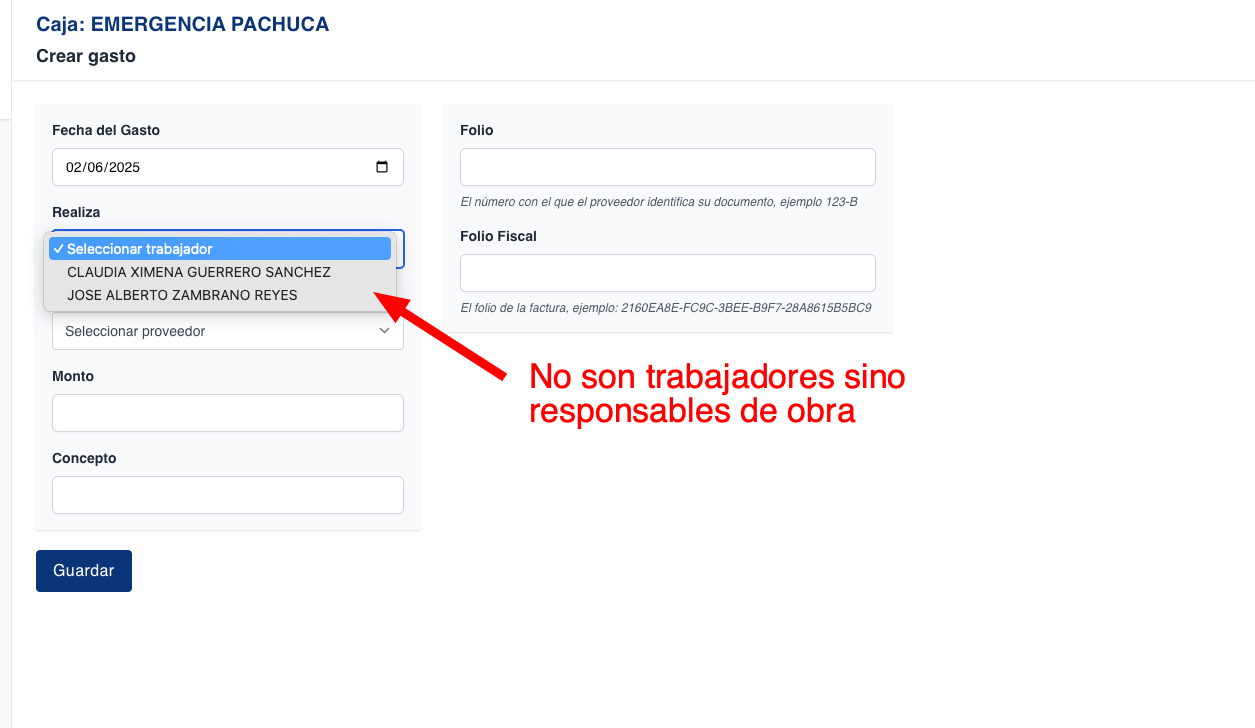 Permitir capturar gastos en obras sin trabajadores