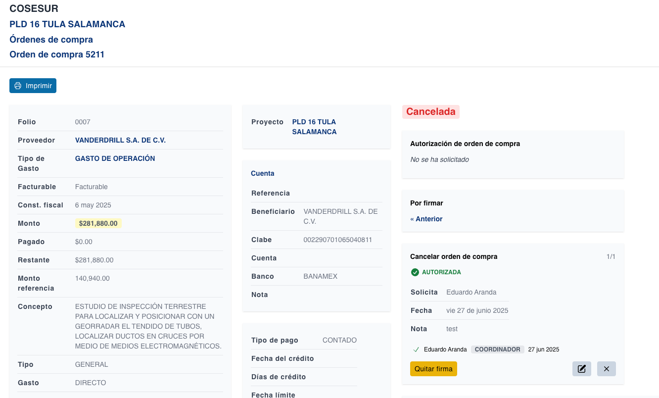 Ahora se pueden cancelar ordenes de compra