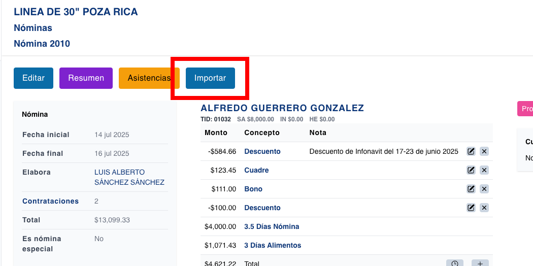 Importar conceptos de nomina