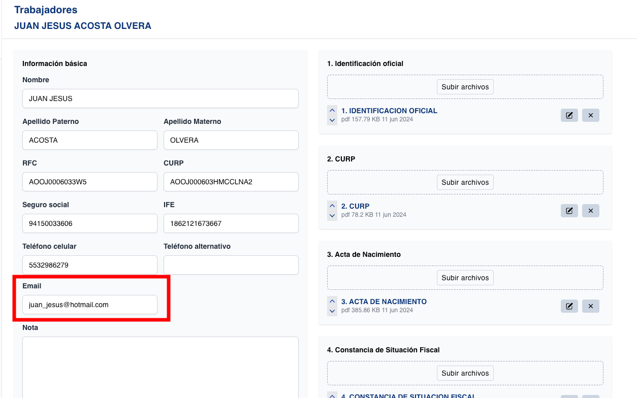 Agregar email a trabajador