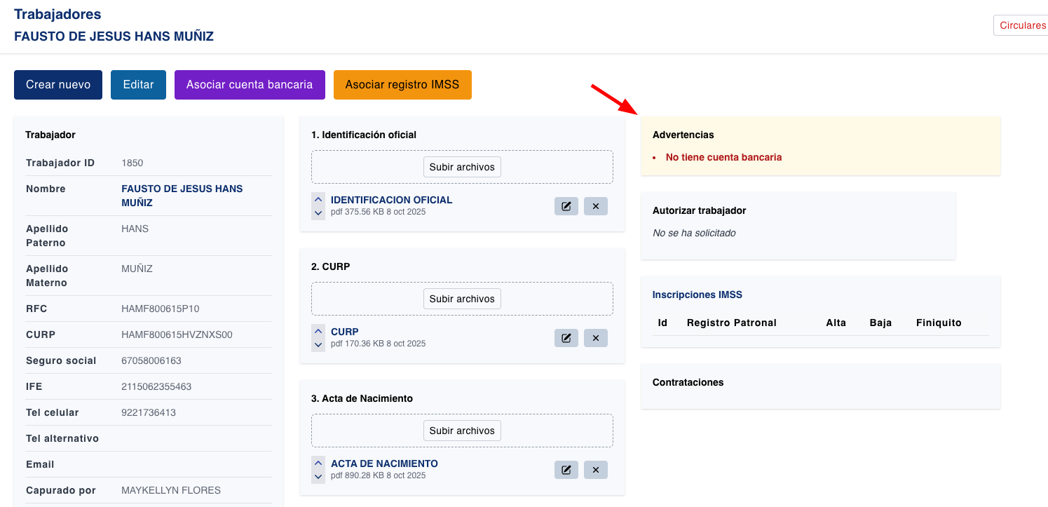 Agregar un panel de advertencias en el expediente